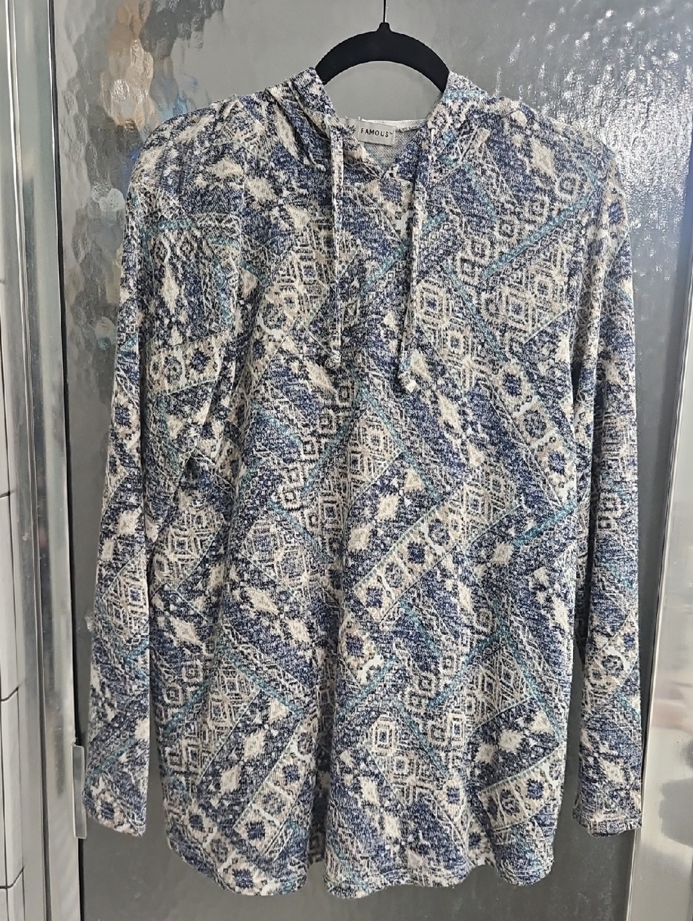 Absolutely Famous Blue and Cream Patterned Hooded Pullover